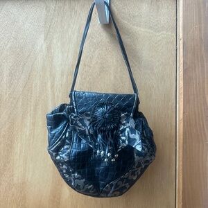Vintage Genuine Leather Black and Gray Women's Bag